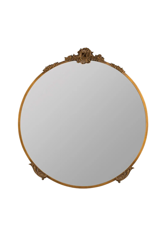 Ornate Gold Antique Round Mirror