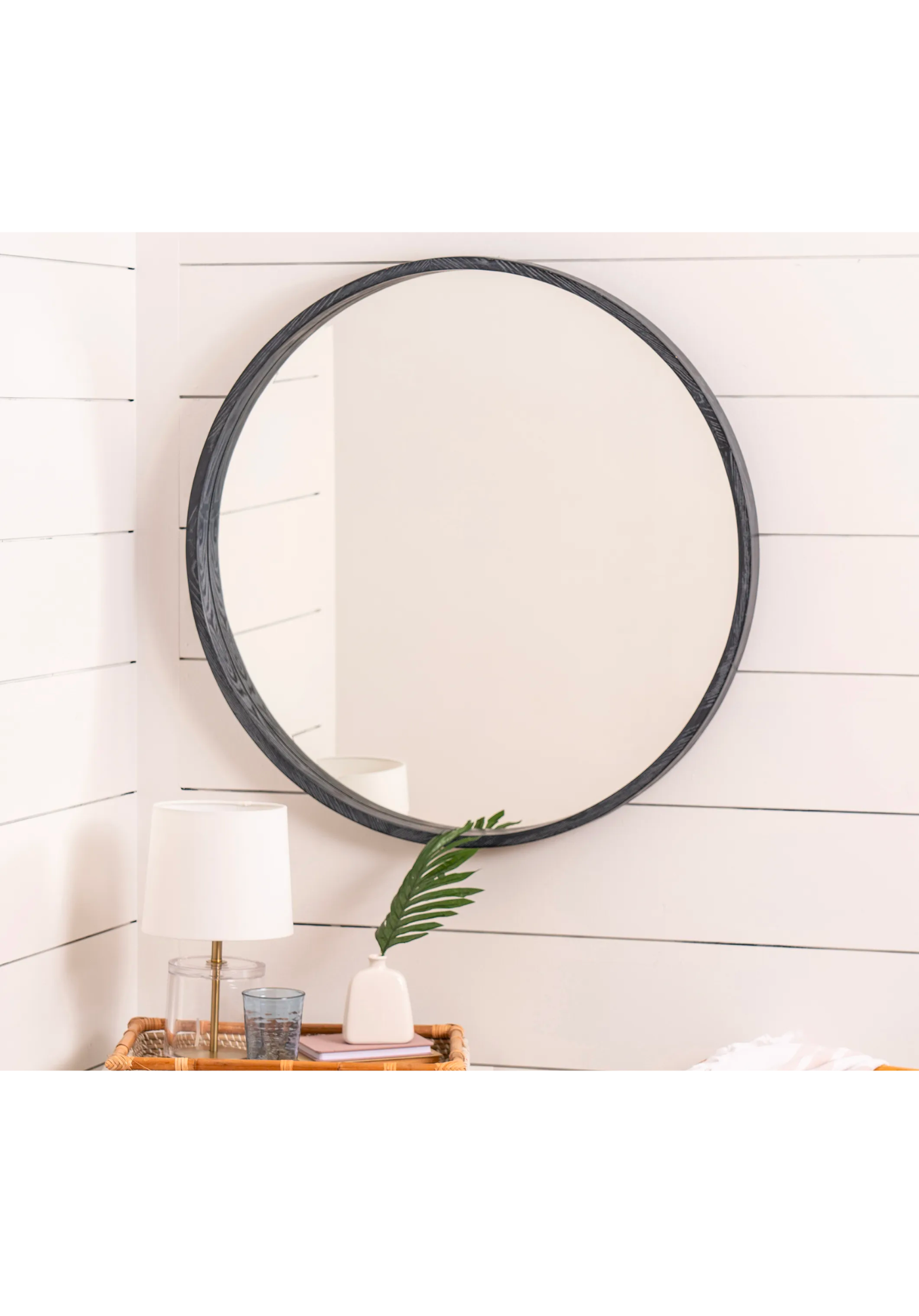 Raised Gray Round Mirror