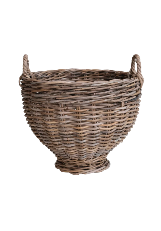 Footed Rattan Basket with Handles