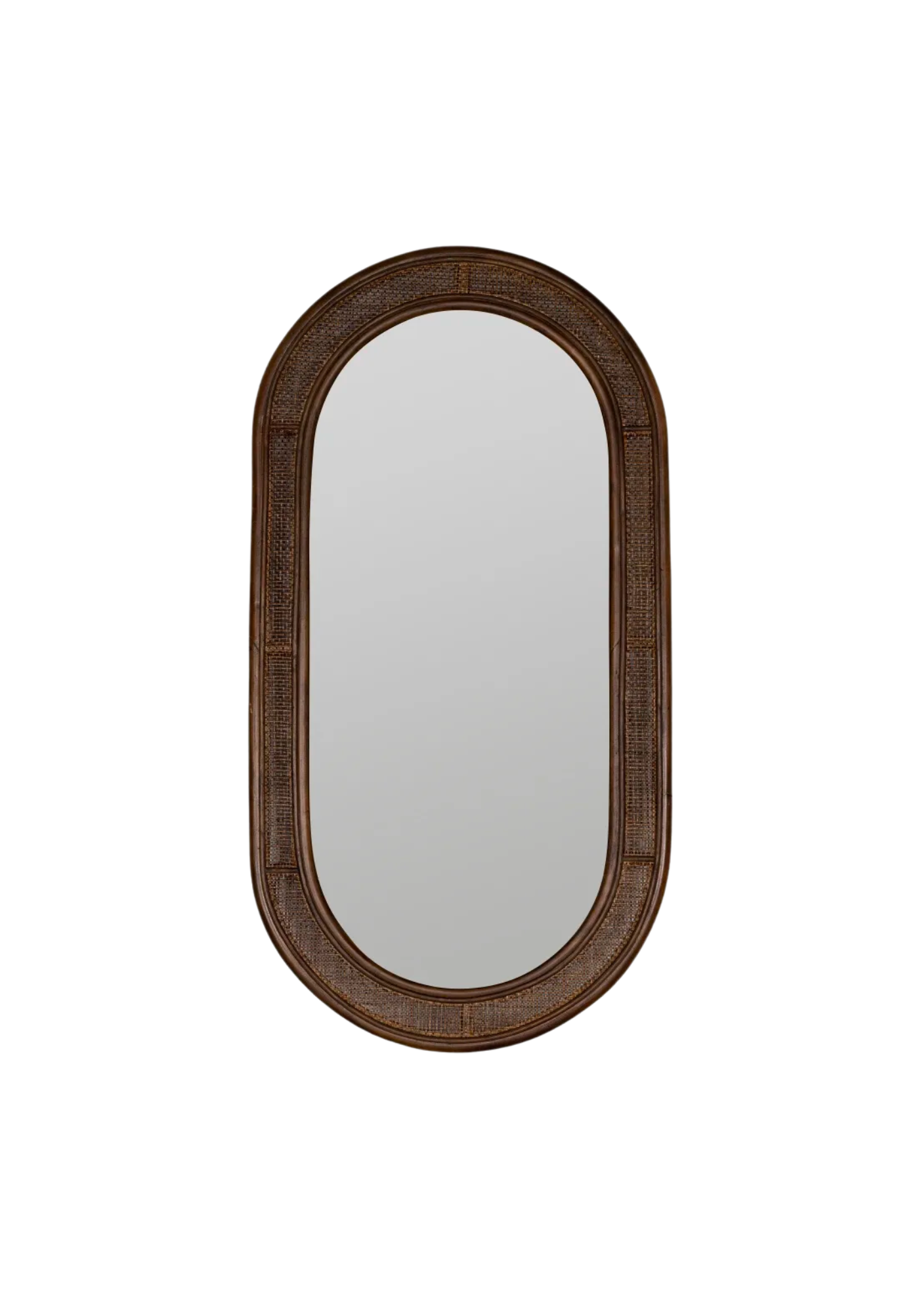 Dark Walnut Rattan Oval Mirror