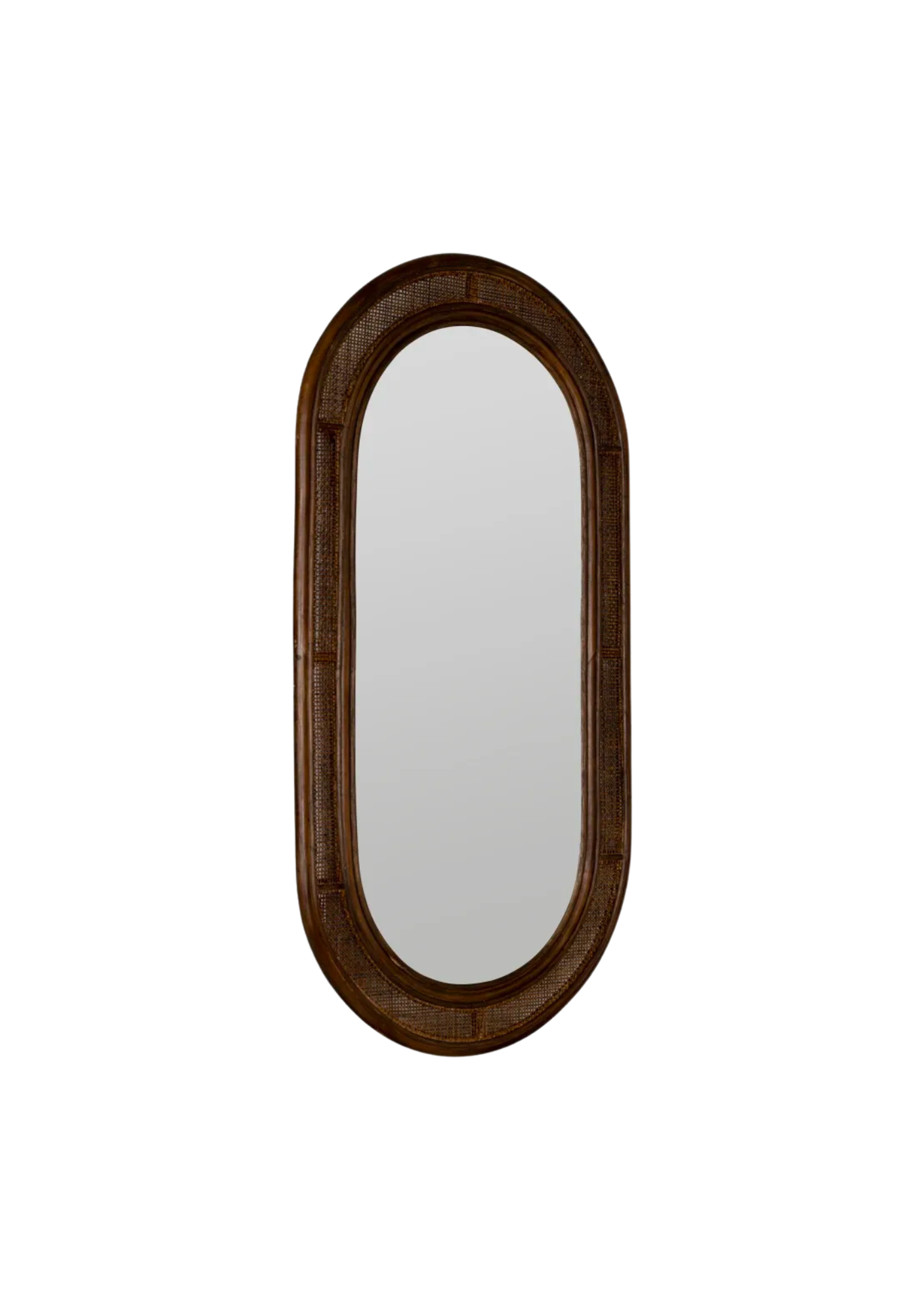 Dark Walnut Rattan Oval Mirror