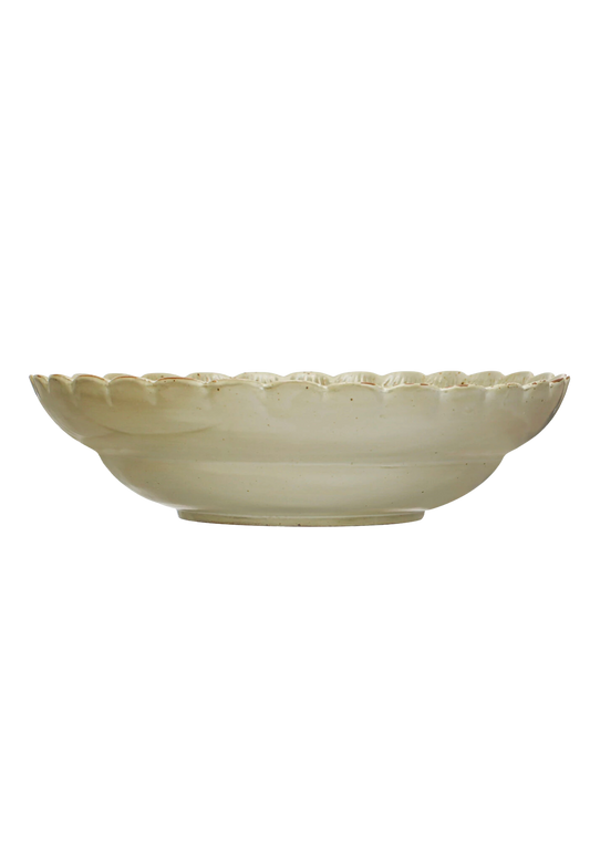 Green Scalloped Stoneware Bowl