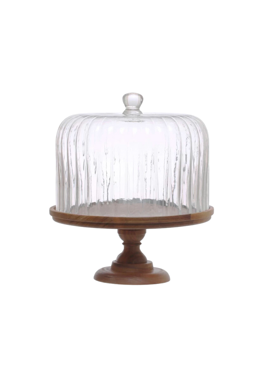 Fluted Glass Cake Stand with Cloche