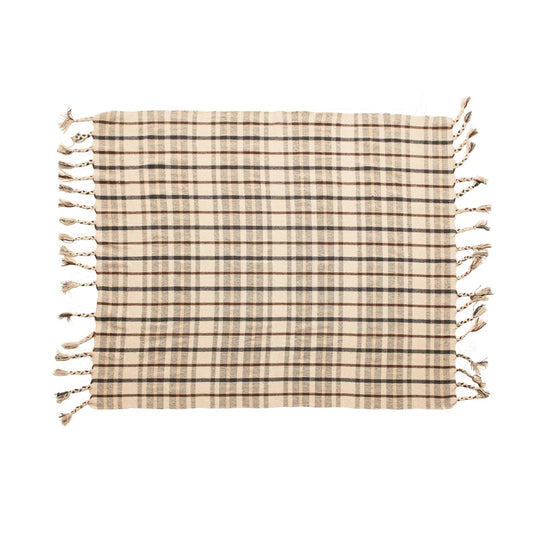 Plaid Throw with Tassels