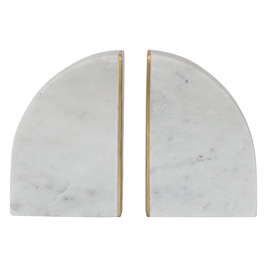 Marble Bookends with Brass Inlay (Set of 2)