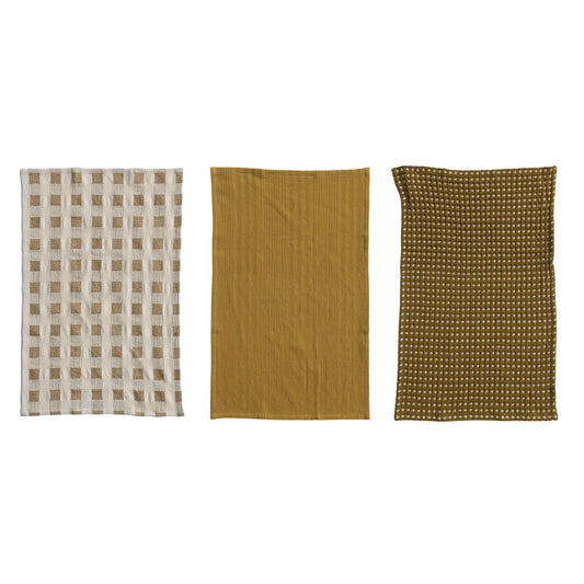 Woven Cotton Tea Towels, Olive Green (Set of 3)