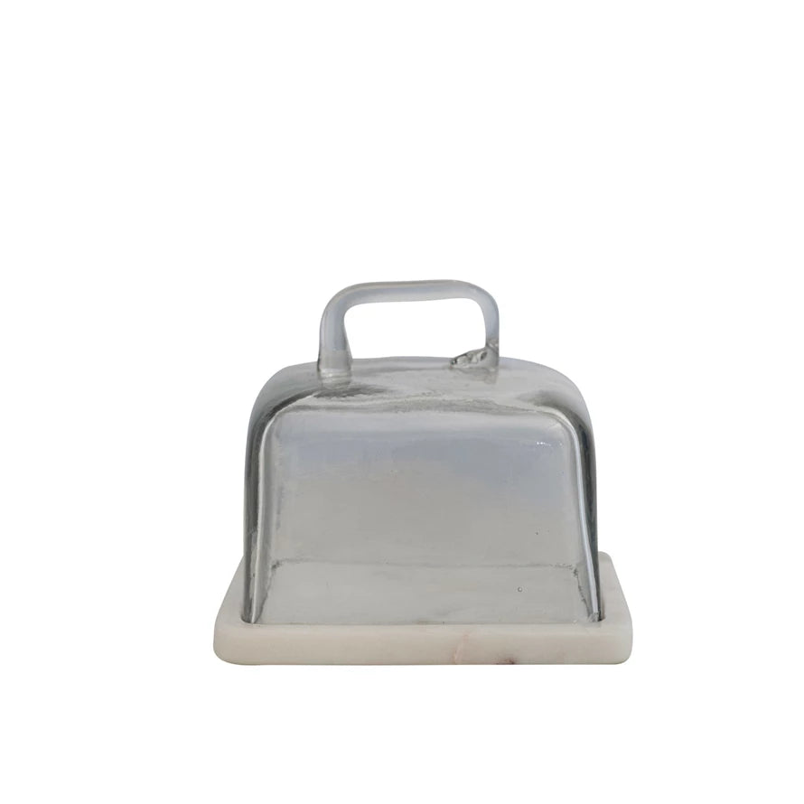 Handled Glass Cloche with Marble Base