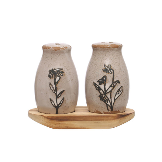 Stoneware Salt & Pepper Shakers with Tray