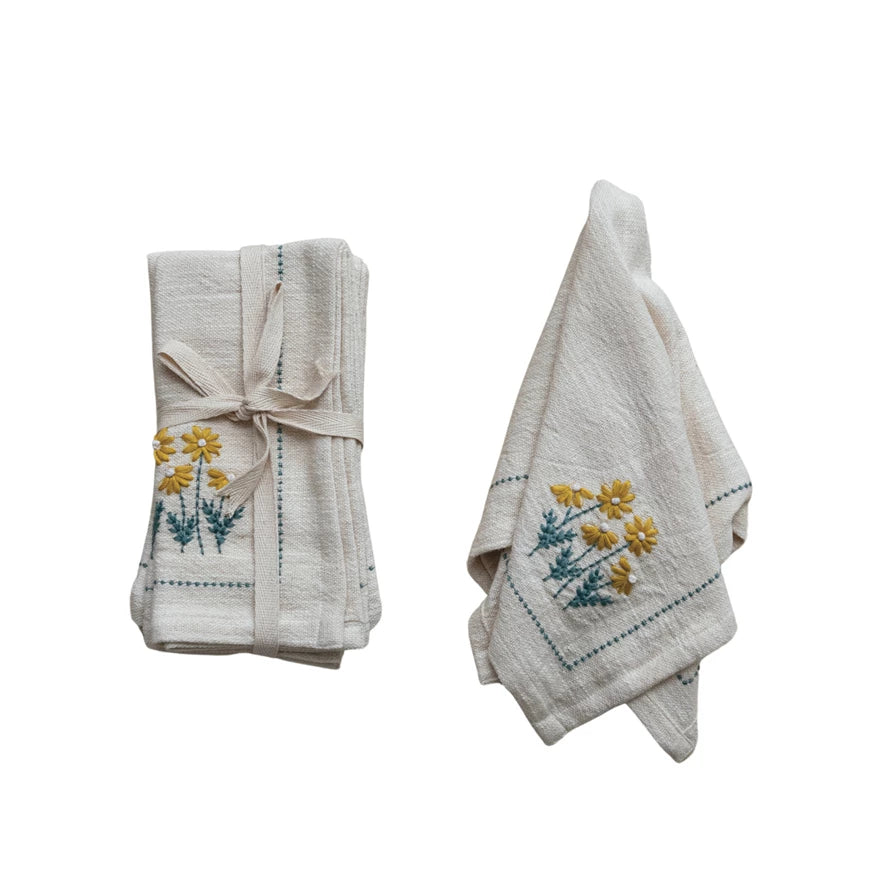 Golden Bloom Embroidered Napkins
