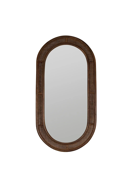 Dark Walnut Rattan Oval Mirror