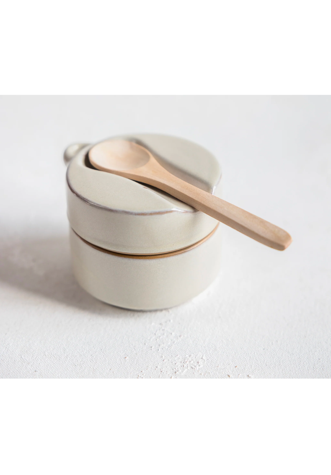 Stoneware Creamer & Sugar with Wood Spoon