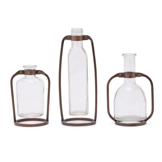 Bud Vase with Metal Stand (Set of 3)