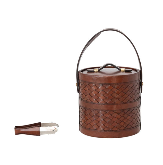 Leather Ice Bucket with Tongs