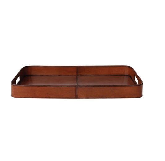 Leather Tray with Stitching & Handles