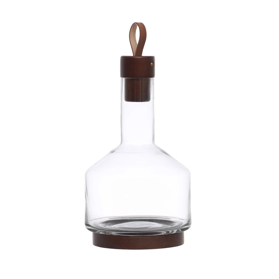 Glass Carafe with Wood Base