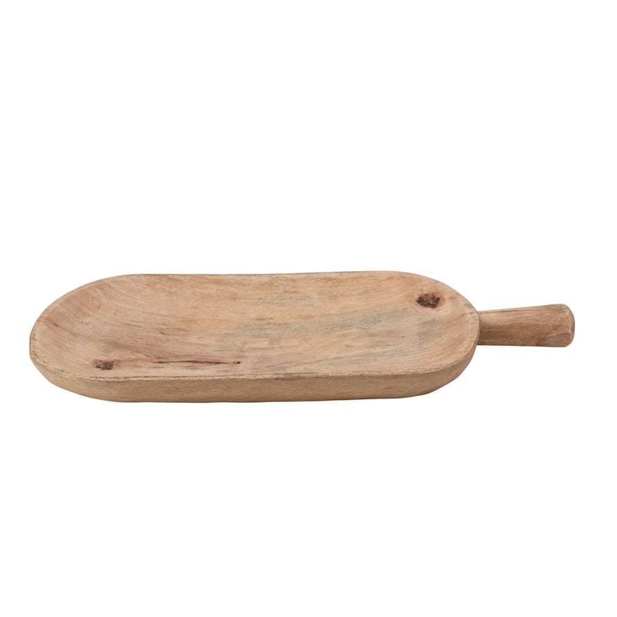 Hand-Carved Wood Tray with Handle