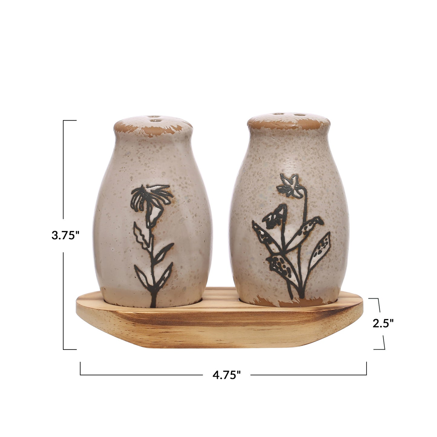 Stoneware Salt & Pepper Shakers with Tray