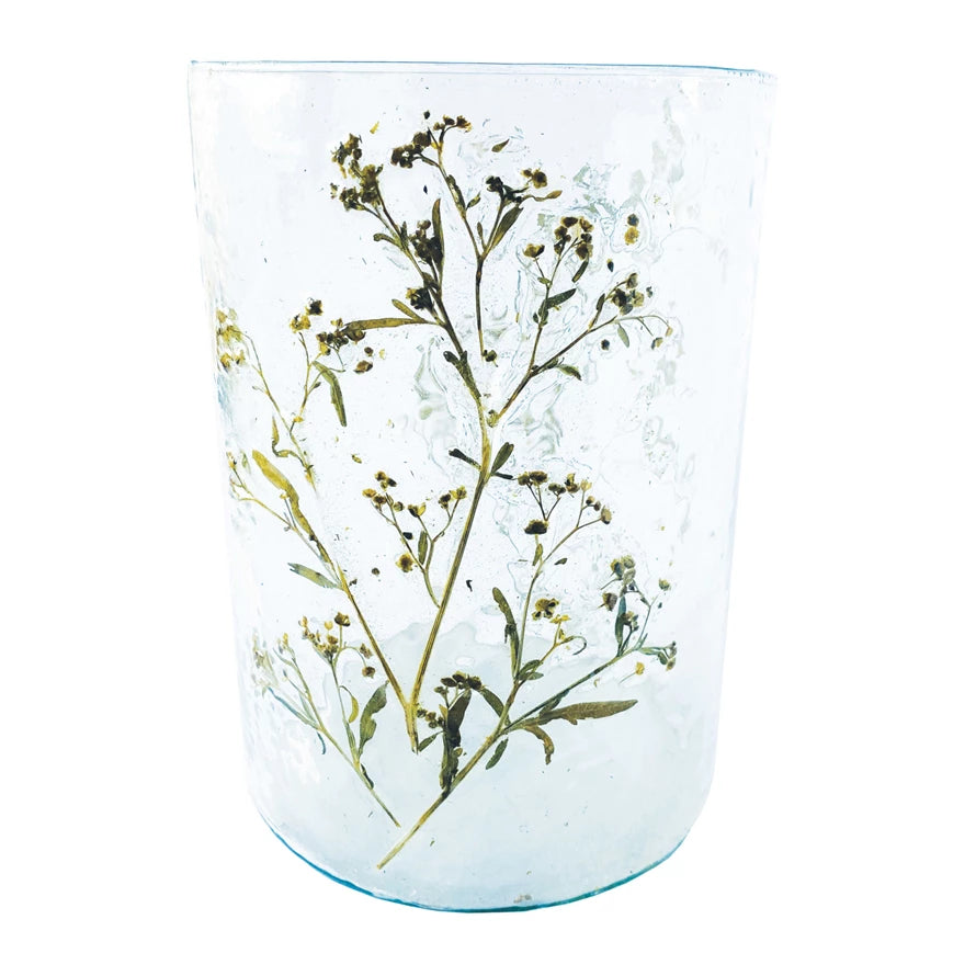 Glass Votive with Candlenut Leaves