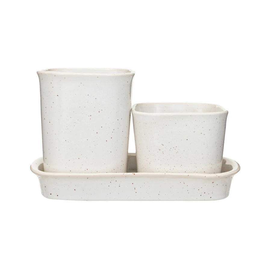 Stoneware Planters with Saucer (Set of 3)