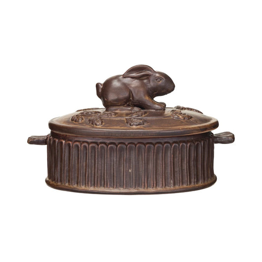 Rabbit Topped Stoneware Baker